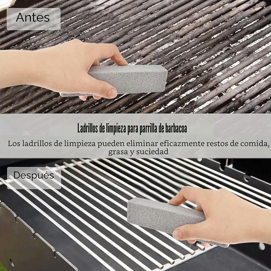 Paquete de 4 Limpiadores de Piedra Pómez para Barbacoa y Hogar, 15 x 3,5 x 2,5 cm (Gris)