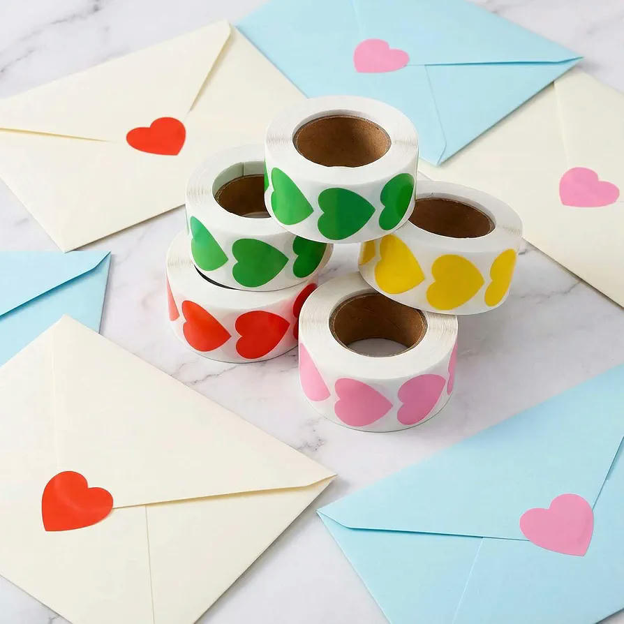 4 Rollos de Pegatinas Autoadhesivas en Forma de Corazón, 500 Unidades por Rollo, Variados Colores para Decoración (Multicolor)