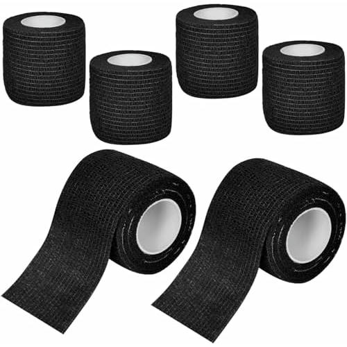 Venda Cohesiva Autoadhesiva 5 cm x 4.5 m, 6 Rollos de Cinta Deportiva, Vendaje Flexible e Impermeable (Color Negro)