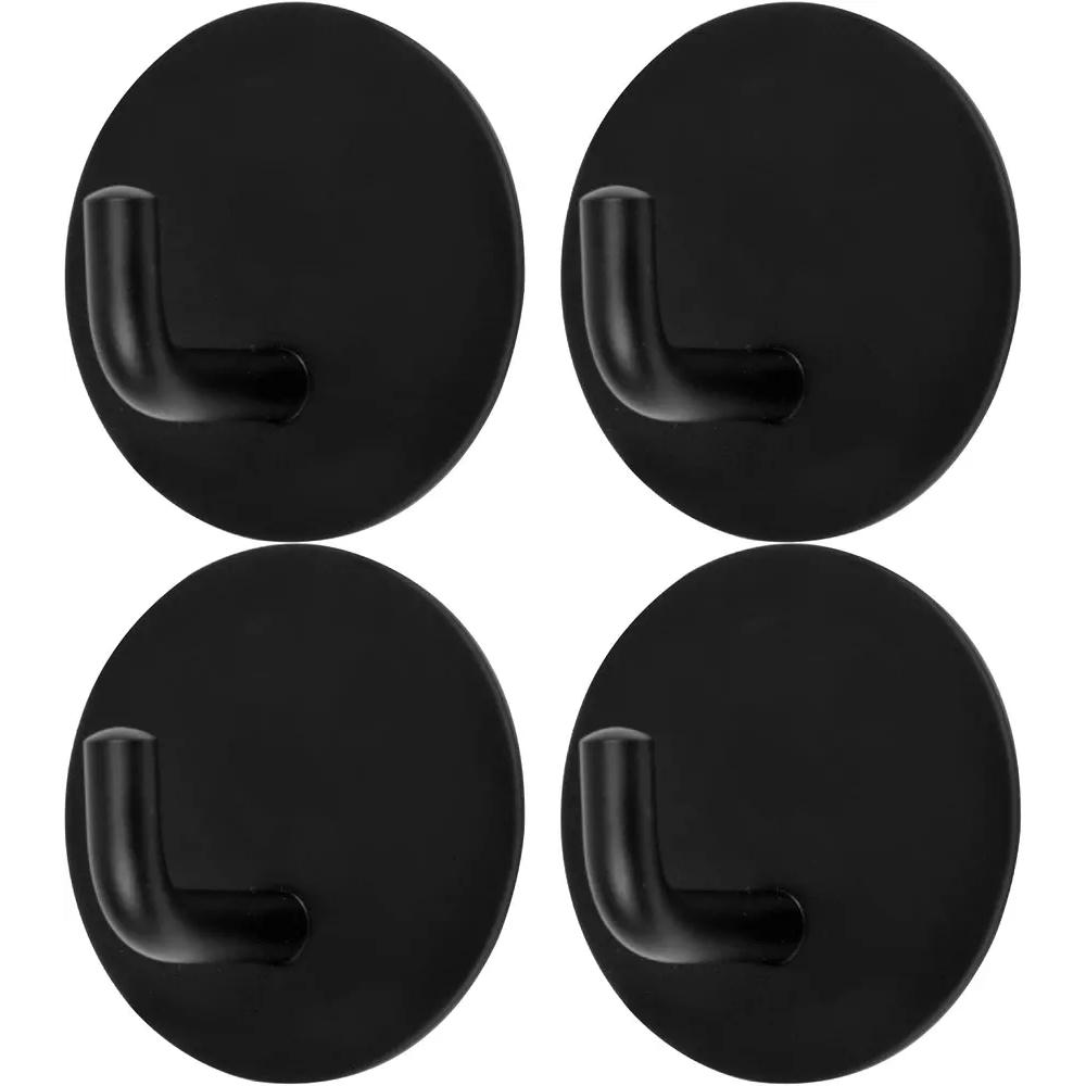 4 Piezas Gancho Adhesivo Impermeable para Toallas de Baño y Cocina, Sin Taladro, Soporte de Acero Inoxidable 304, Color Negro