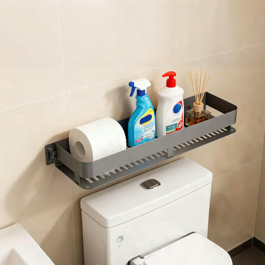 Estantería de Baño Organizador Multifuncional para Cocina y Baño sin Taladrar (Gris)