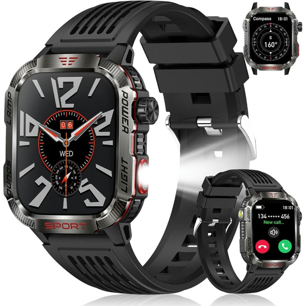 Reloj inteligente para hombre, modelo 2.01 pulgadas, smartwatch deportivo con llamadas Bluetooth, más de 100 modos de deporte, IP68, monitoreo del sueño, compatible con iOS y Android (Negro)