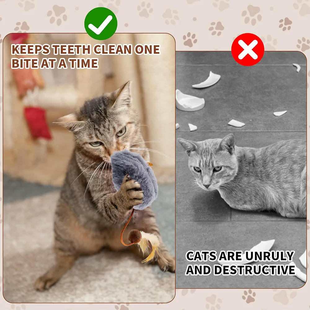 6 Piezas de Ratones de Peluche para Gatos, Juguetes Interactivos para Mascotas (Gris)