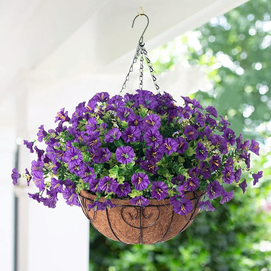 10 Piezas de Flores Artificiales Moradas para Decoración Exterior con Protección UV (Morado)