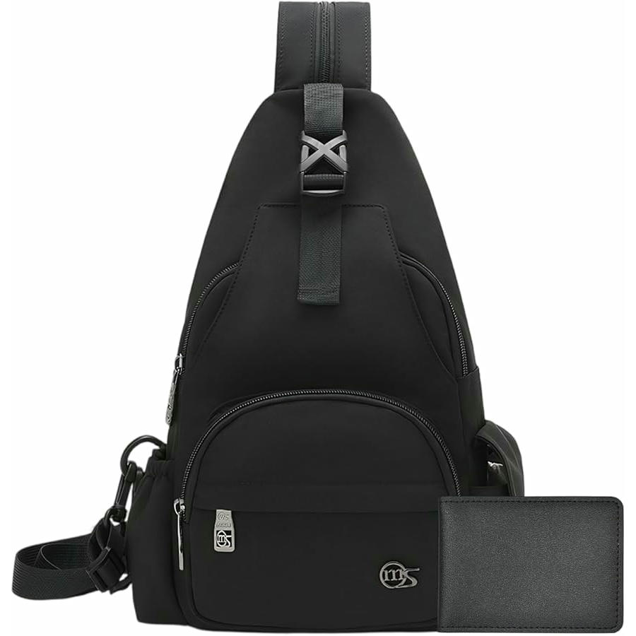 Bolso bandolera ultradelgado con compartimento para tarjetas, impermeable y versátil para viajes y actividades al aire libre (Negro)