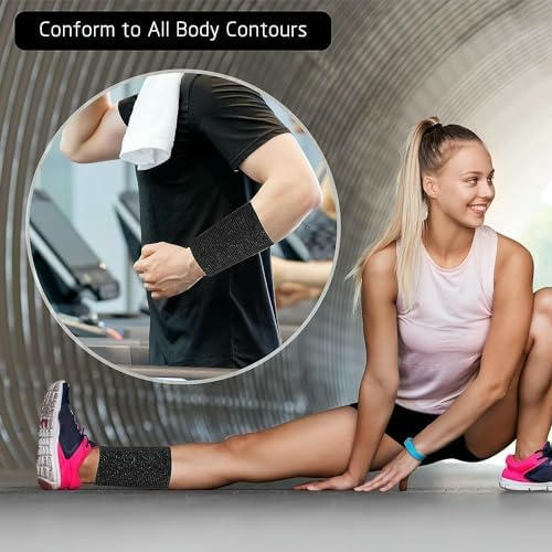 Venda Cohesiva Autoadhesiva 5 cm x 4.5 m, 6 Rollos de Cinta Deportiva, Vendaje Flexible e Impermeable (Color Negro)