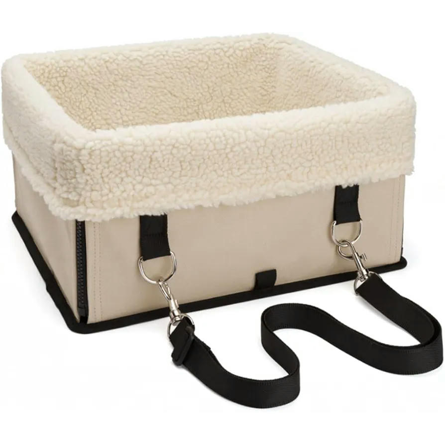 Cesta para perros plegable, bolso para mascotas, asiento de coche para perros, transportador seguro para viajes, color beige, tamaño 34 x 29 x 18 cm