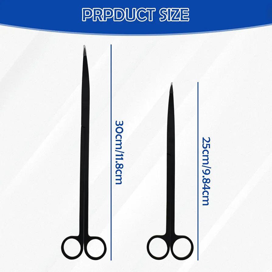 Pinzas Dobladas Negras de 25 cm y Pinzas Rectas Negras de 30 cm para Acuario (Negro)