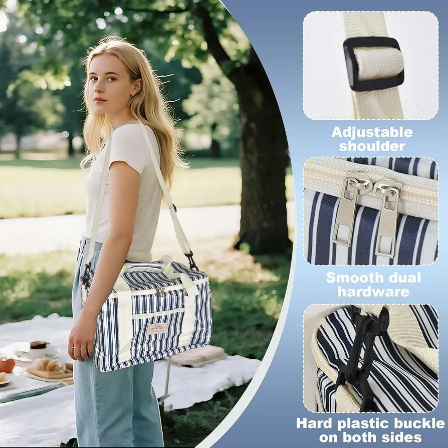 Bossa tèrmica porta aliments 15.4L, llanxera ideal per a l'oficina, viatge, pícnic, escola i càmping, amb 3 bosses per a coberts, color blau marí