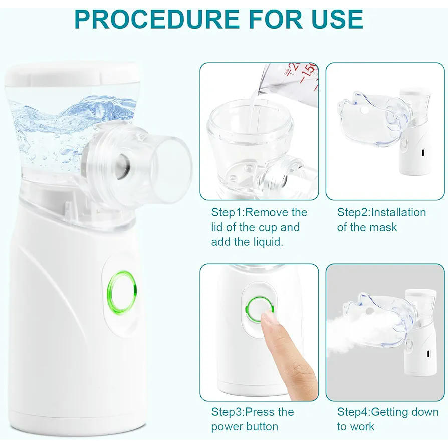 Nebulizador portátil, ideal para niños y adultos, máquina de aerosoles silenciosa para uso doméstico y viajes, incluye boquilla y máscara