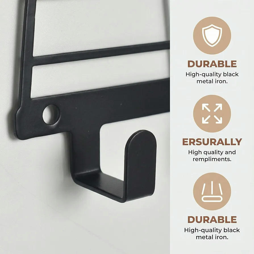 Colgador de Llaves de Pared Multifuncional Negro con 7 Ganchos para Organizar y Decorar (Negro)