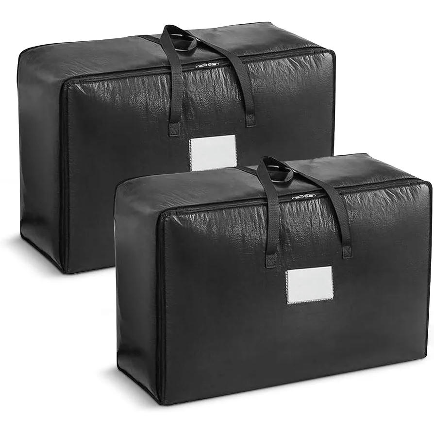 2 Bolsas de Almacenamiento Impermeables para Ropa, Juguetes y Mudanza - Organizador Plegable con Asas (Negro)