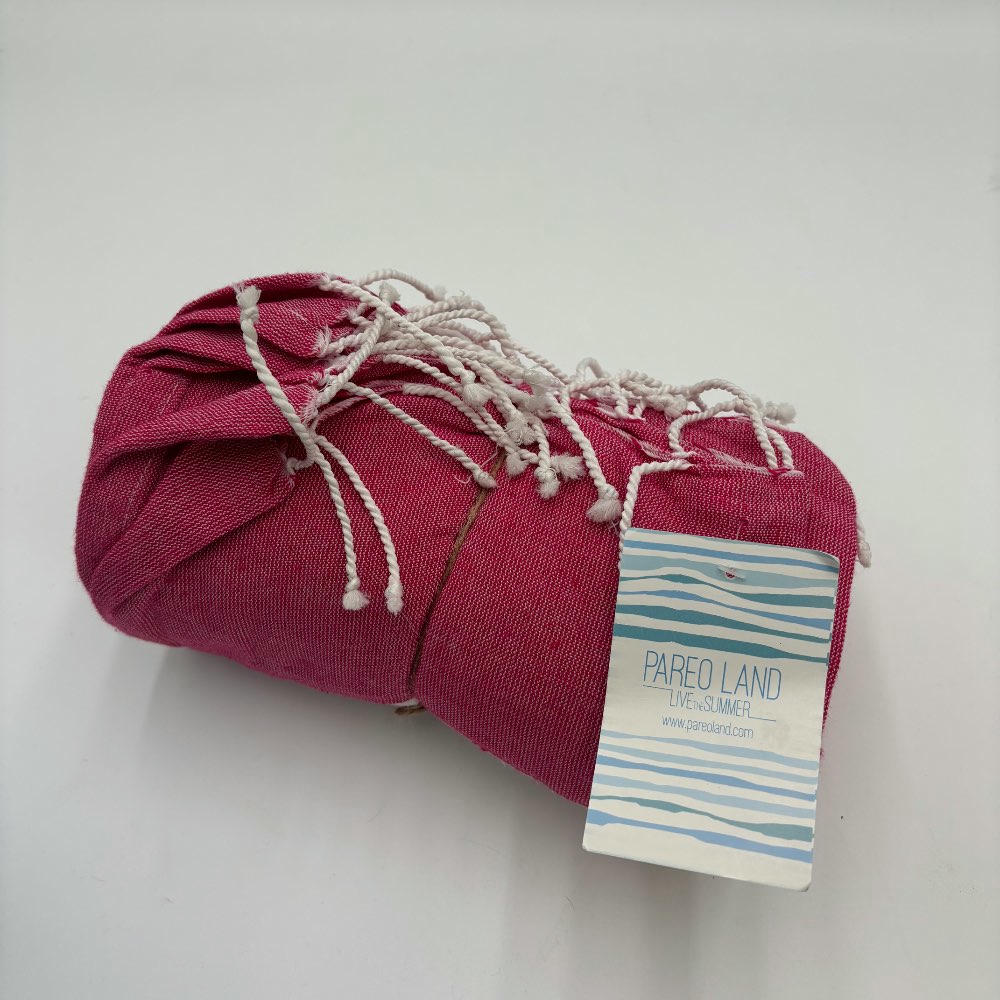 Pareo toalla Onar 95x180 rosa con rayas blancas