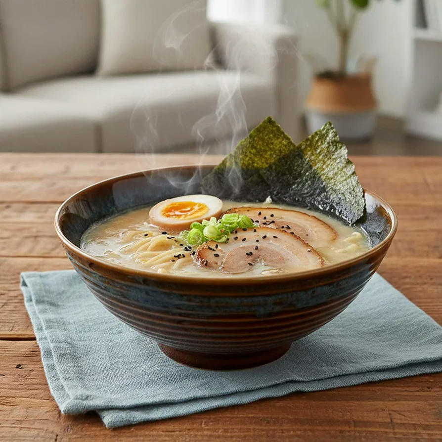 Set de 2 Tazones de Ramen de Cerámica de 1200ml con Palillos y Cuchara, Azul