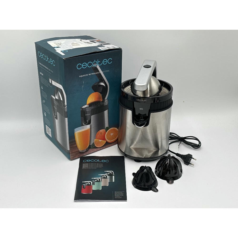 Cecotec Exprimidor Eléctrico de Brazo para Naranjas y Cítricos Xqueeze RetroJuice 600, 600W, Estilo Retro, Filtro de Acero Inoxidable, Fácil Limpieza