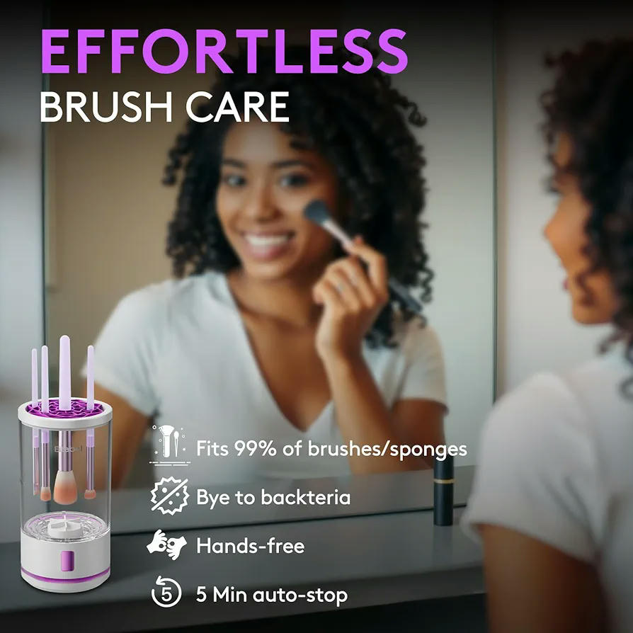 Limpiador eléctrico de brochas de maquillaje, limpiadora 2 en 1, funciona con pilas, dispositivo automático giratorio para todo tipo de brochas y esponjas
