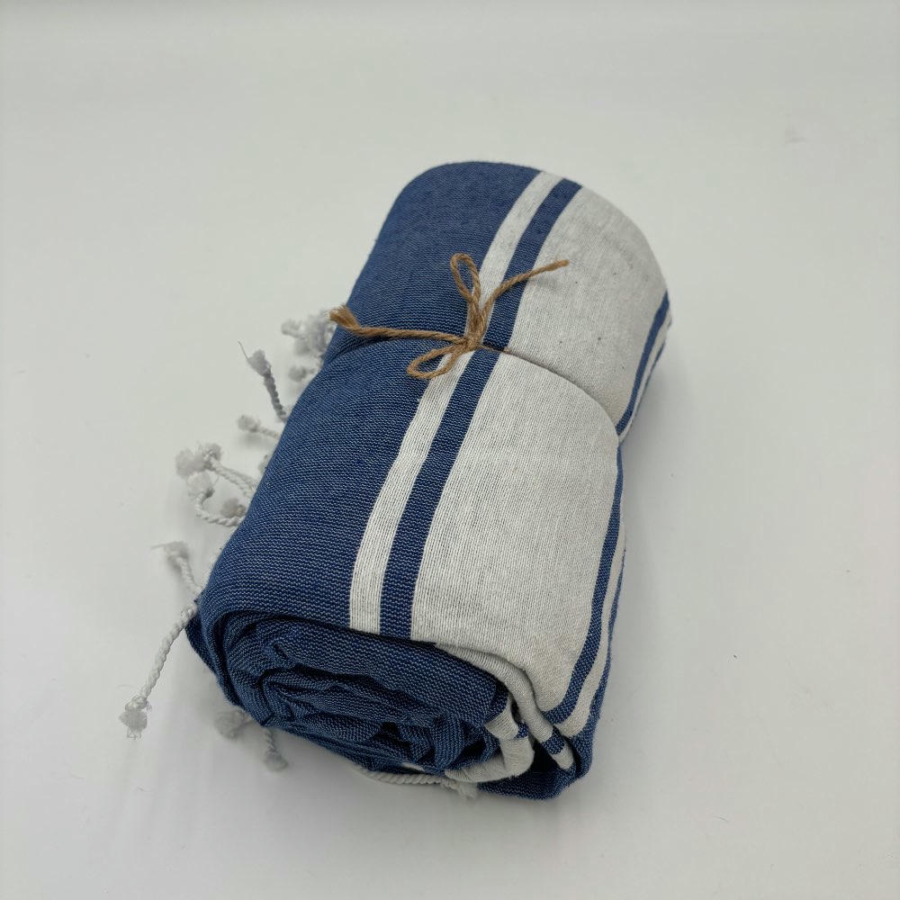Pareo toalla Onar 95x180 Azul oscuro con rayas blancas