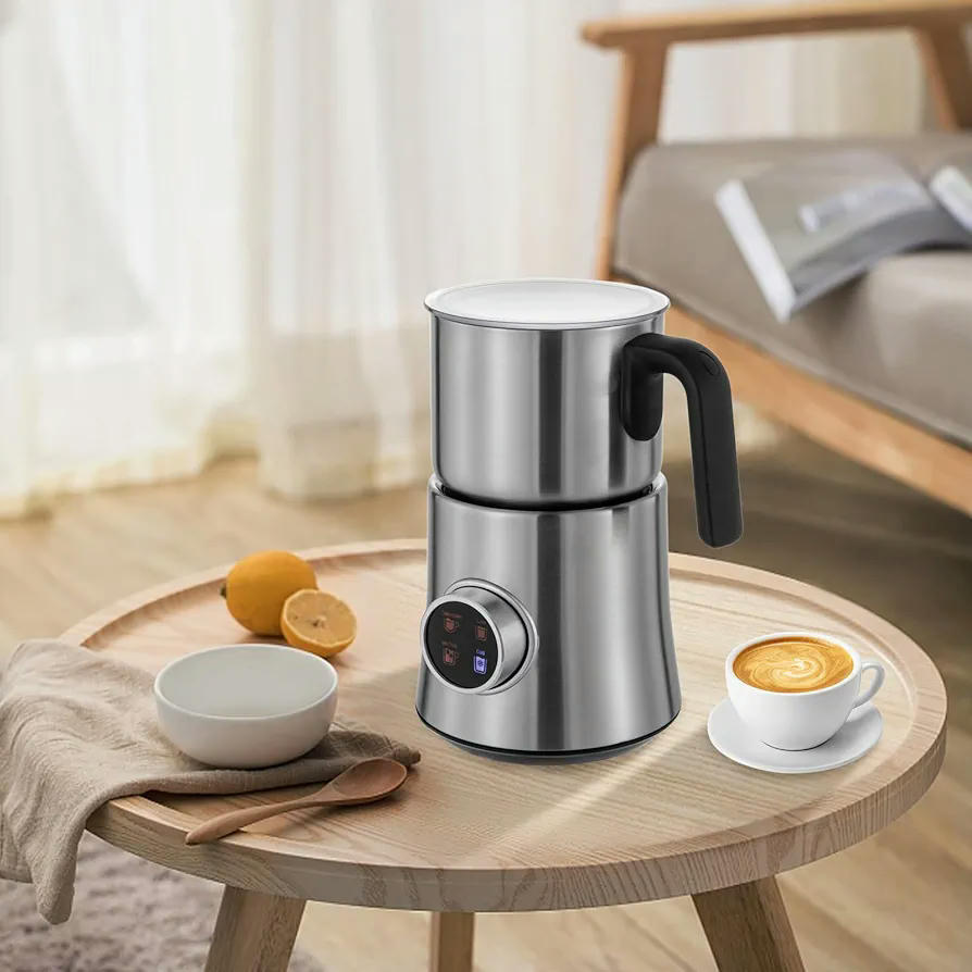 Espumador de leche eléctrico de acero inoxidable 4 en 1 de 500 W, 900 ml, apto para lavavajillas, ideal para café, capuchino y chocolate caliente