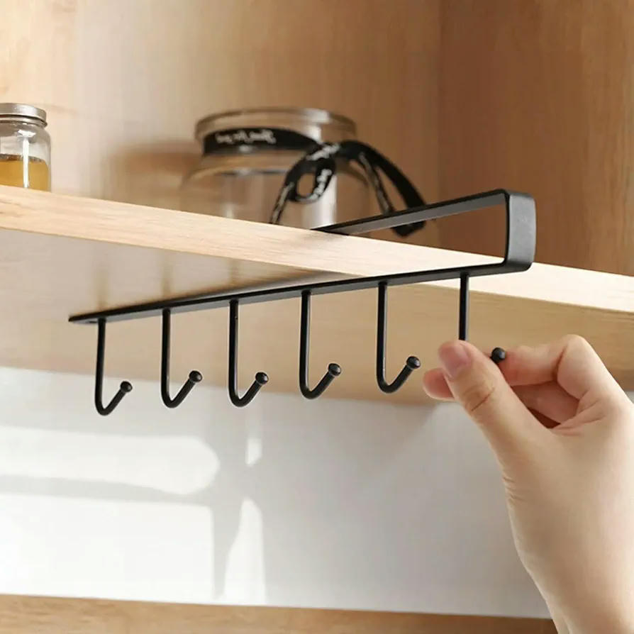 Gancho de puerta de acero inoxidable, 4 piezas, 6 ganchos colgantes, 26,5 cm, blanco y negro