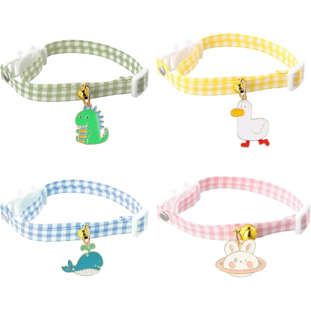 Juego de 4 collares ajustables para gatos y cachorros, hebilla de seguridad, tamaños de 17 a 32 cm, accesorios para mascotas