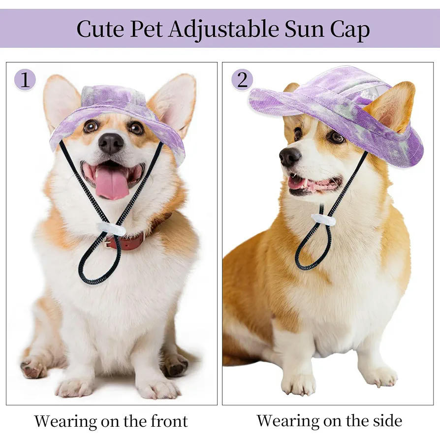 Gorra de Sol para Perros, Gorro Ajustable con Visera y Protección Solar para Perros Pequeños (M, Púrpura)