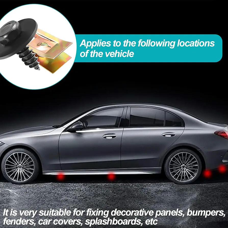 Kit de 100 Piezas de Clips y Tornillos para Coche, Accesorios de Fijación para Guardabarros, Tornillos de Metal Tipo U, Compatible con Varios Modelos