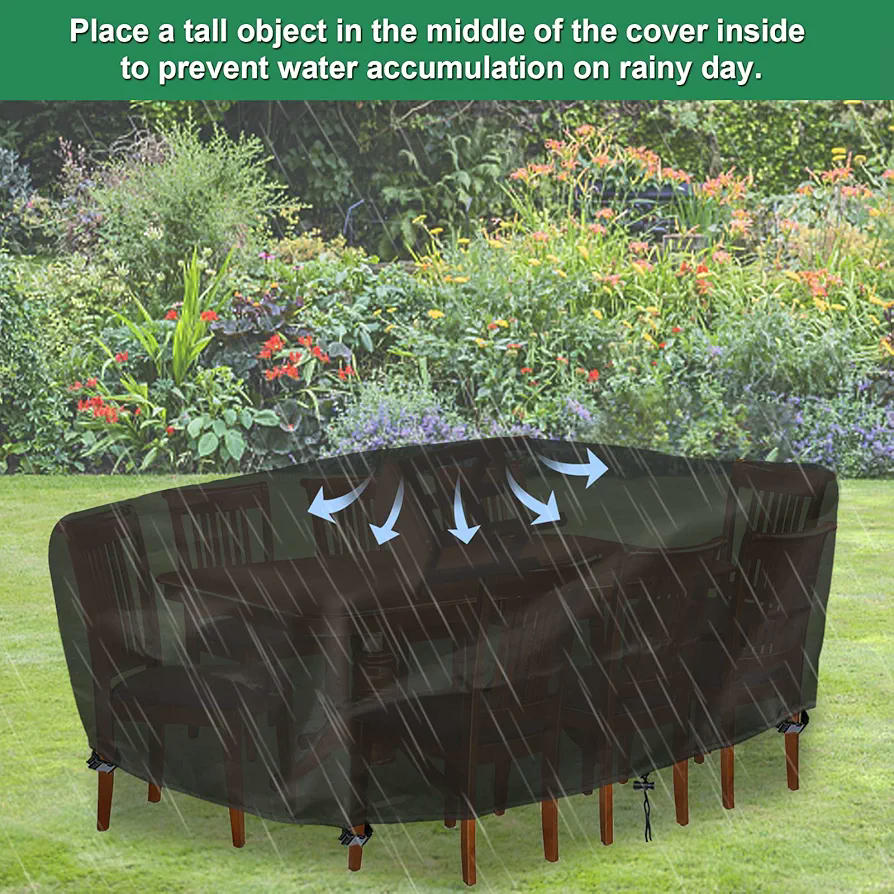 Funda protectora para muebles de jardín, impermeable, tela Oxford 420D, anti-UV, tamaño 250x210x90 cm, ideal para mesas y sillas de exterior (Color Negro)