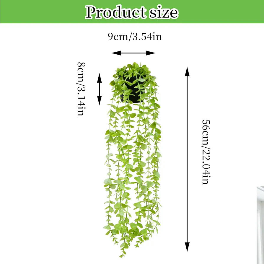 Plantes Artificiales d'Eucaliptus, Joc de 2 Plantes Penjants amb Test, Decoració de Jardí, Balcó i Habitació, Material Plàstic Resistant
