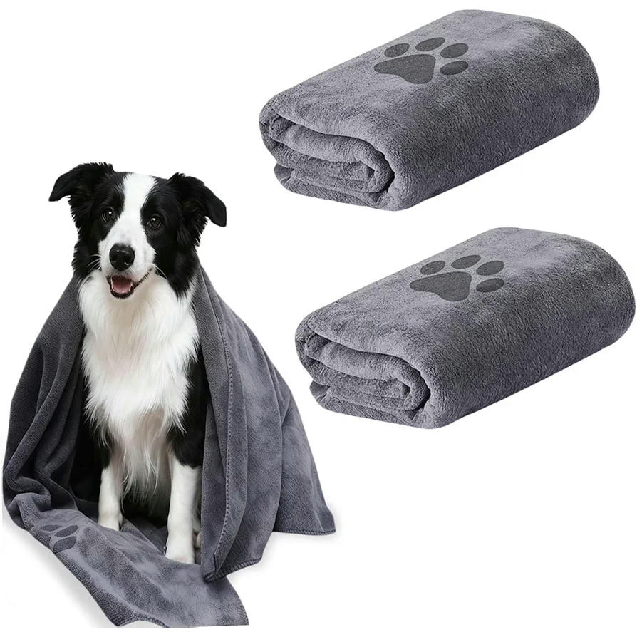 Juego de 2 Toallas Superabsorbentes para Perros de Microfibra, 50 x 100 cm, Gris