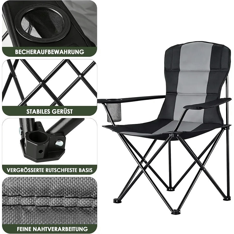 Silla de camping plegable de gran tamaño con soporte para bebidas, 150 kg, 58 x 85 x 94 cm