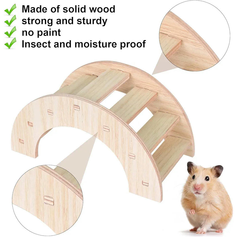 Juego de 5 Piezas para Hámster, Accesorios de Madera Natural, Columpio, Balancín y Casa, Juguetes para Jaula de Mascotas (marrón)