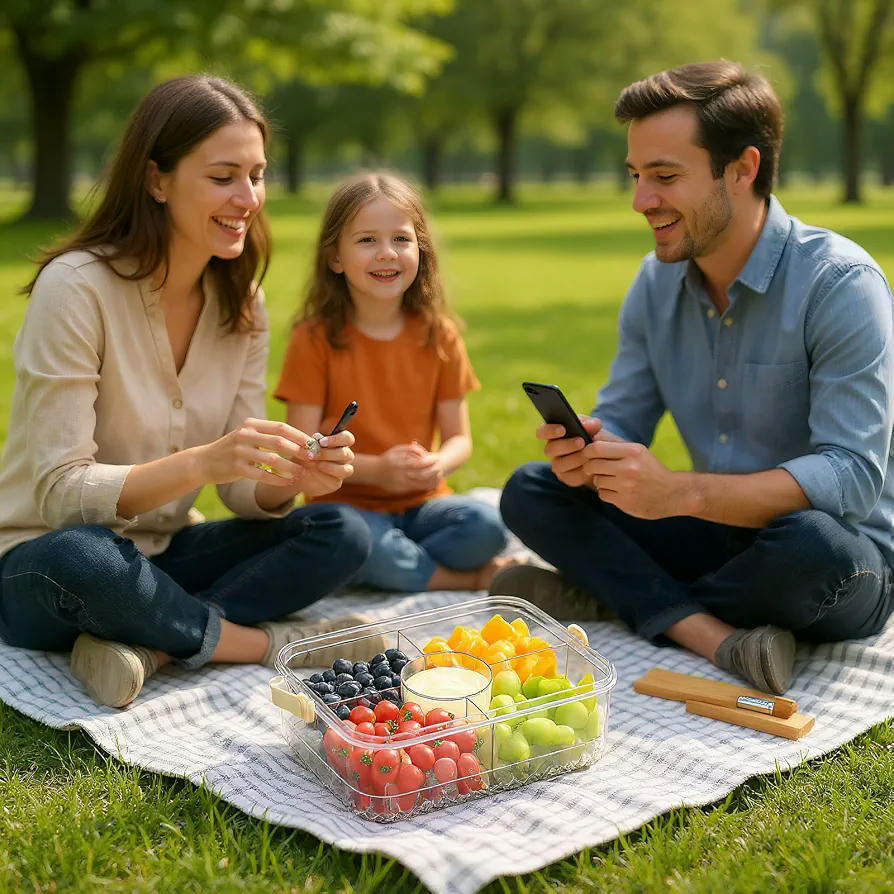 Bandeja de Aperitivos con Tapa, Recipiente Hermético para Alimentos con Asa Portátil y Compartimentos
