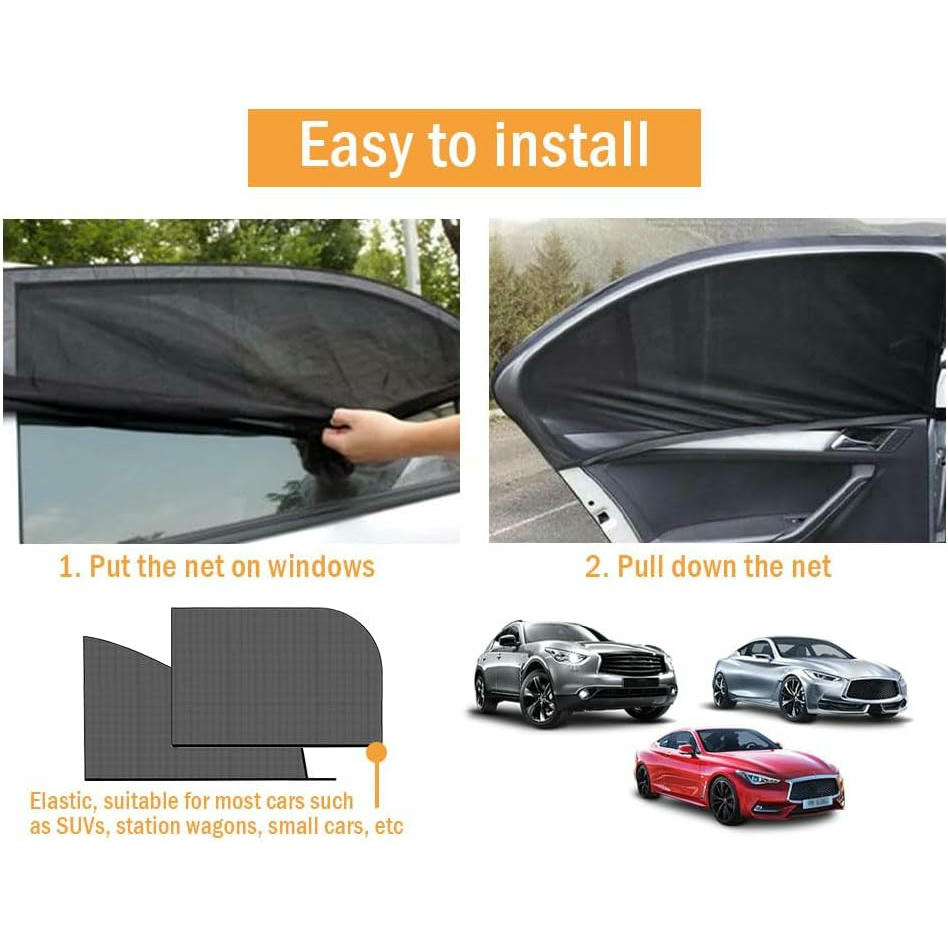 Kellegour 4 Piezas Parasol de Coche,Parasoles Ventana de Coche,Parasol Coche Infantil Lateral,Cortina Mosquitera para Coche,Auto Lado Vaso Sombra Cortinas,para contra Rayos UV Privacidad Protección