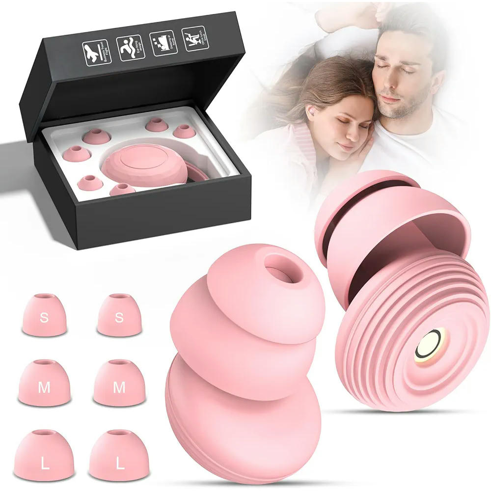 Tapones para los oídos Reutilizables Buenas Noches, Protección Auditiva para Dormir y Viajar, Cancelación de Ruido 45 dB, Suaves y Cómodos (Color Rosa)