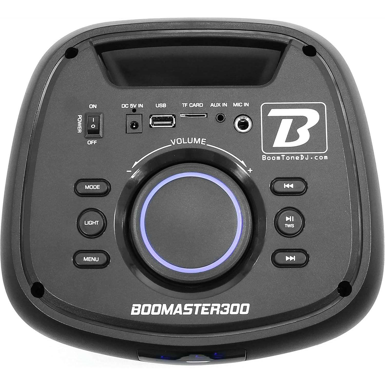 BoomTone DJ Boomaster 300 Altavoz Bluetooth luminoso LED portátil potente 250W, Altavoz Karaoke, Bluetooth inalámbrico, TWS, Recargable USB, sintonizador, lector USB/tarjeta SD.