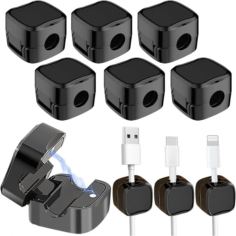 Organizador de Cables Magnético para Escritorio y Mesitas de Noche (Negro)