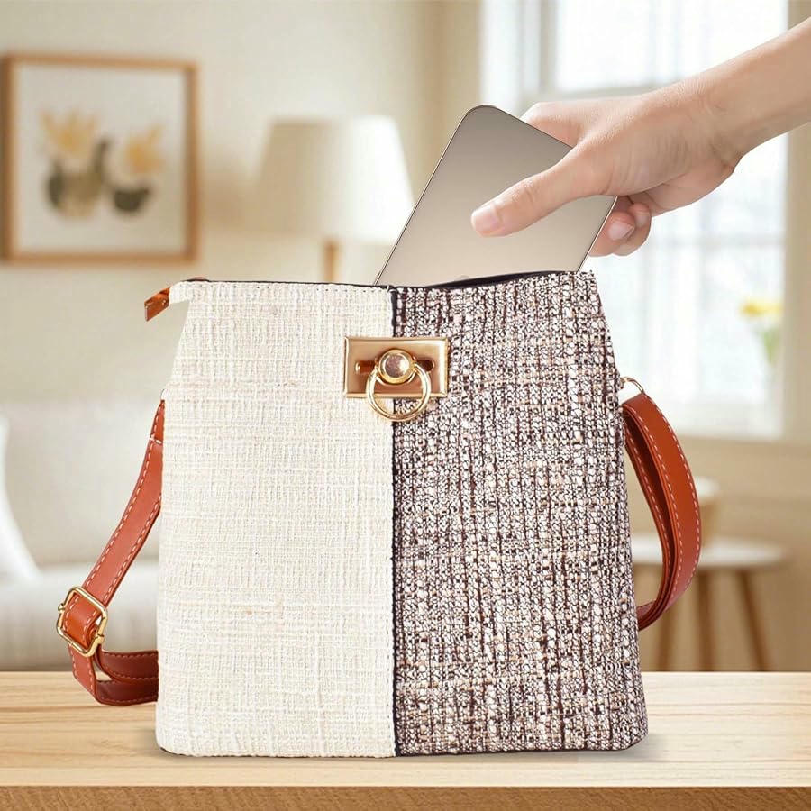 Bolso de hombro pequeño para mujer con correa ajustable y diseño elegante (marrón, beige)