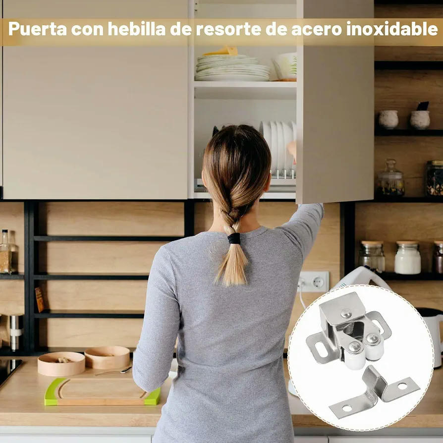 8 Pestillos Doble Rodillo de Acero Inoxidable con Tornillos y Destornillador para Armarios y Puertas (Plateado)