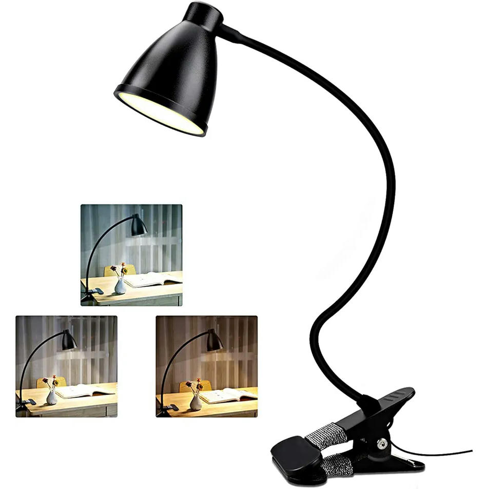 Lámpara de Escritorio Collen con Pinza, LED de 38 Luces, 3 Modos de Iluminación y 10 Niveles de Brillo, Cuello Flexible de 360 Grados, Protección Ocular, Carga USB - Negro