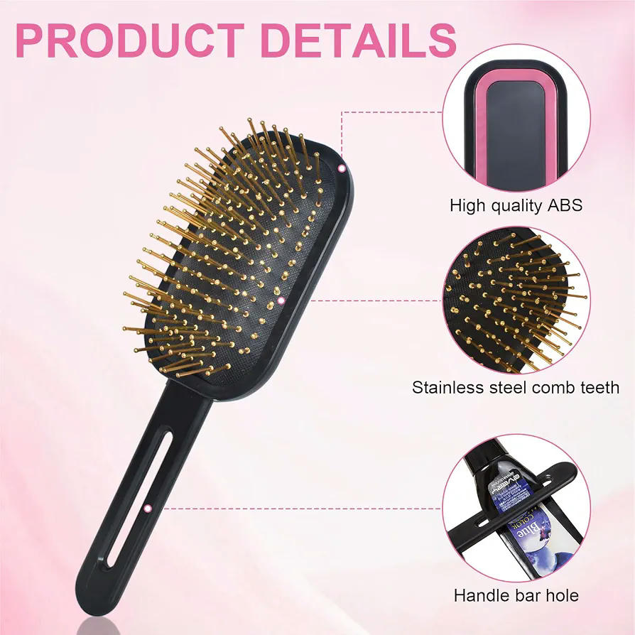 Cepillo Neumático Detangler Unisex para Rizos y Extensiones de Cabello (Negro)
