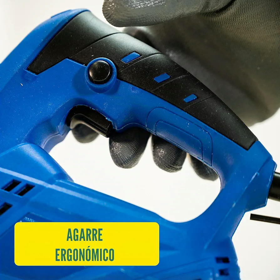 Kinzo Sierra de calar – 230 V – 400 W – con extracción de polvo – Hoja protectora – Varios materiales – Madera hasta 65 mm – Metal hasta 6 mm – Azul, 8711252064161