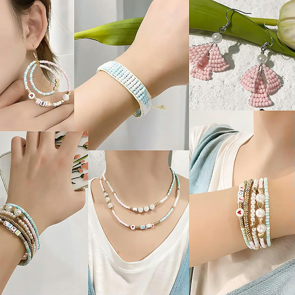 Kit de Abalorios para Hacer Pulseras, Cuentas de Vidrio y Plástico con 15 Rejillas, Ideal para Regalos Creativos