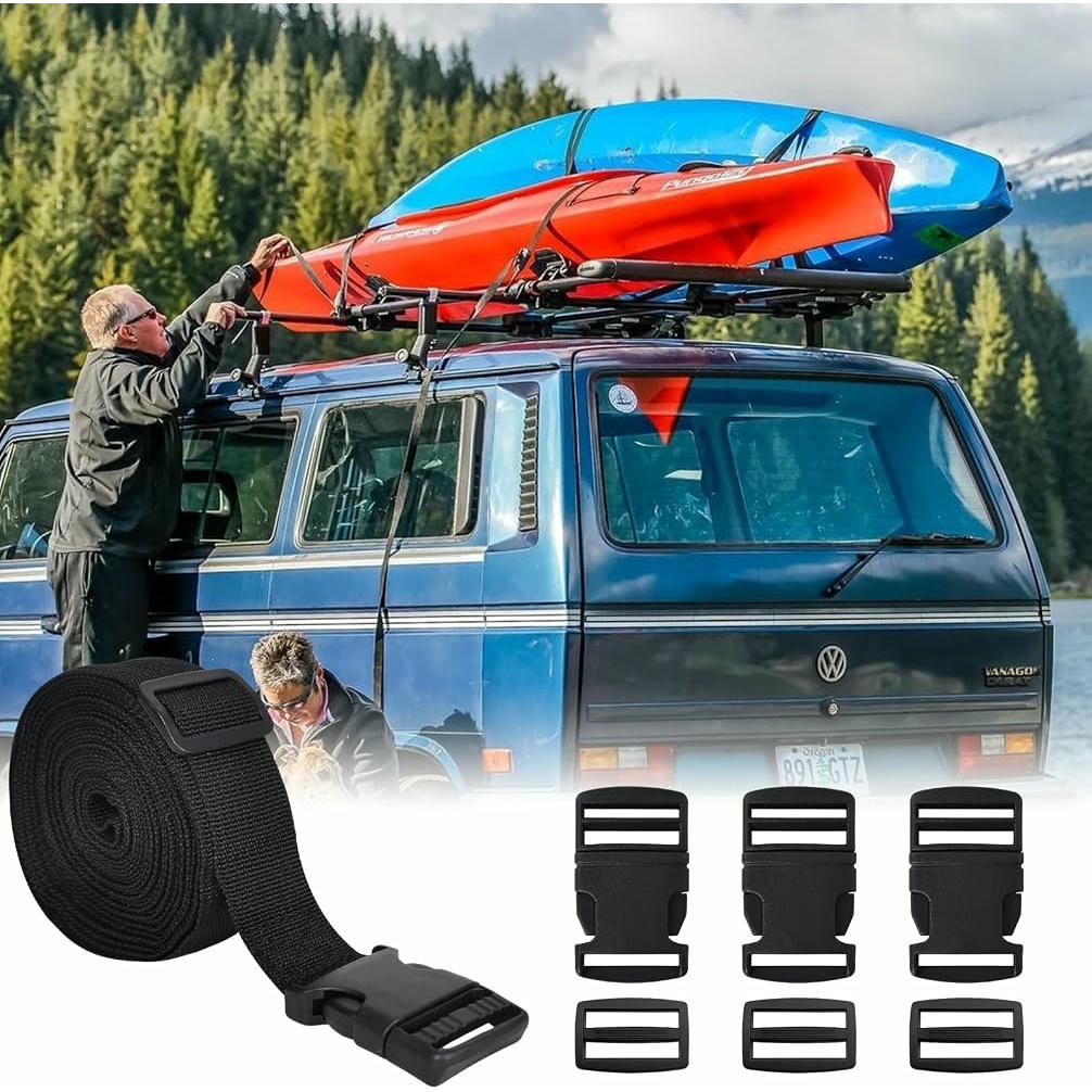 Kit de 10 Hebillas de Plástico con Correa Negra de 5m x 25mm para Equipaje y Mascotas (Negro)