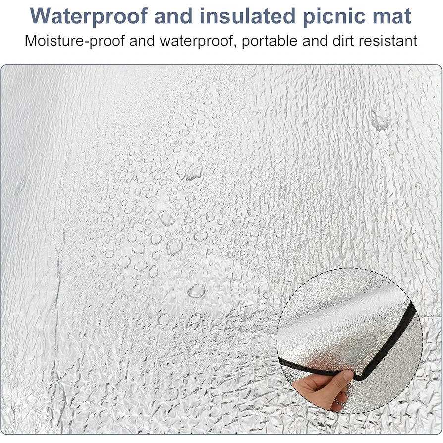 Estera de Aislante de Aluminio de 200 x 200 cm, Esterilla Portátil para Camping, Picnic y Playa, Manta Térmica Resistente al Agua de Espuma EVA