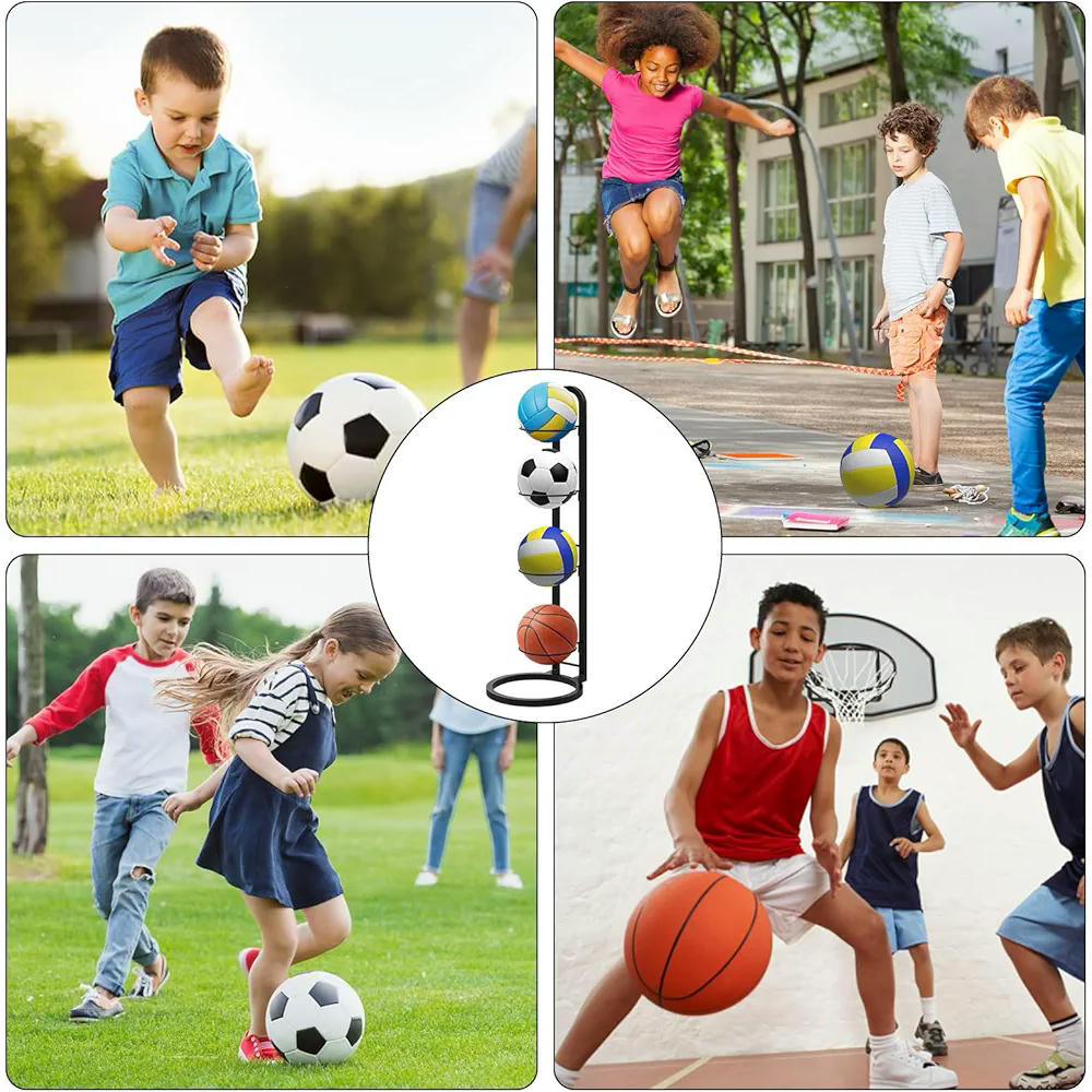 Estante de Almacenamiento Vertical para 4 Pelotas, Soporte Extraíble para Baloncesto, Fútbol y Voleibol (Negro)