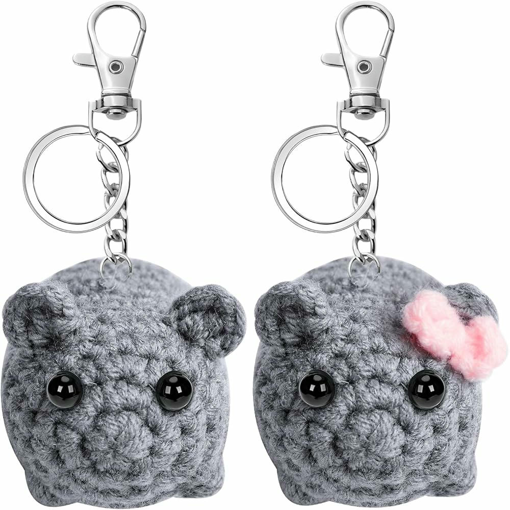 2 Llaveros de hámster triste de peluche, juguete antiestrés hecho a mano, regalo divertido para amigos y parejas, color gris, tamaño único