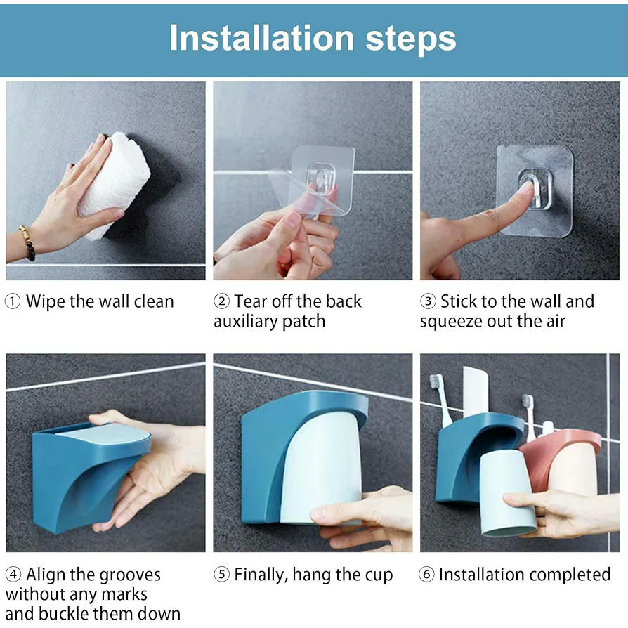 Soporte de Cepillo de Dientes Magnético con Tazas Invertidas - 2 Piezas en Rojo y Azul