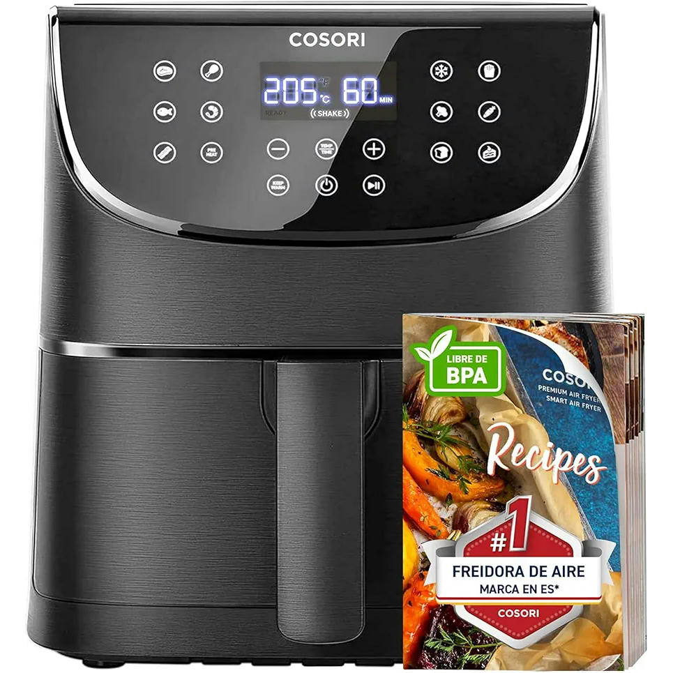 Cosori Freidora de Aire 5,7L Interior Metálico Real, Air Fryer Diseño Antióxido, Tecnología Calefacción Uniforme, 40 Recetas, Reducción de Grasas para una Vida Saludable, Eficiencia Energética, 1700W
