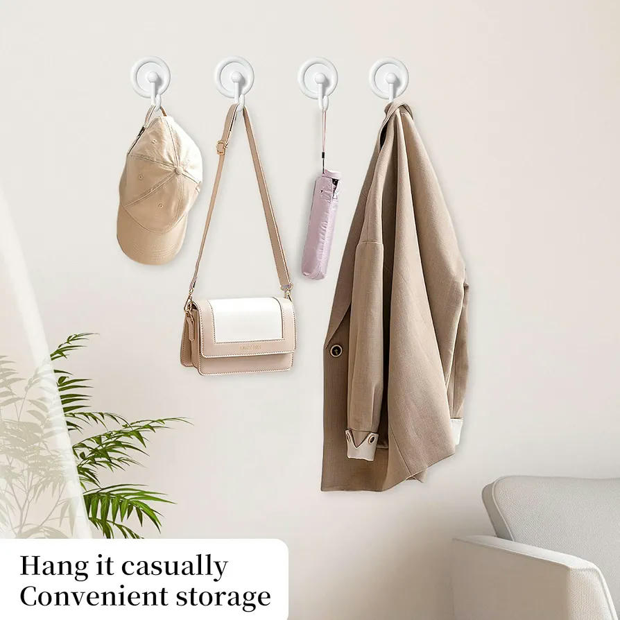 Juego de 4 ganchos adhesivos blancos de marca, ganchos en forma de J sin marcas, impermeables para baño y cocina, base adhesiva de 5,5 cm (Blanco)