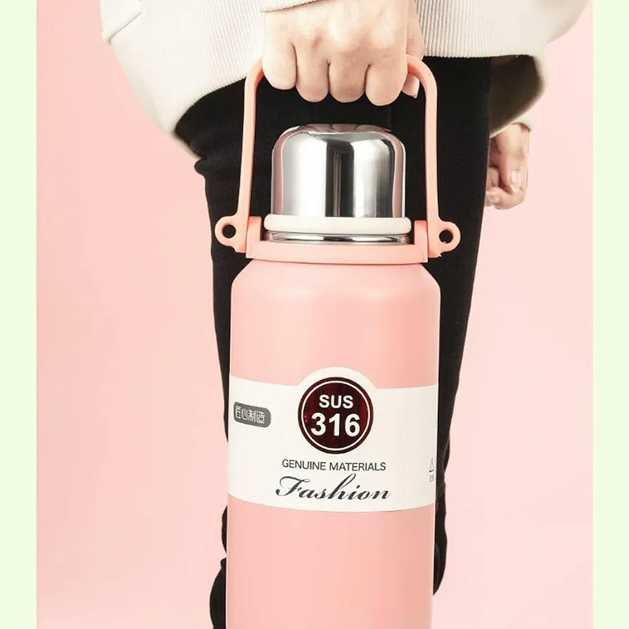Botella de Acero Inoxidable 316, Cantimplora, Vaso, Taza Aislada al Vacío para Viajes y Actividades Exteriores, 1300 ml (Rosa) 1.3L